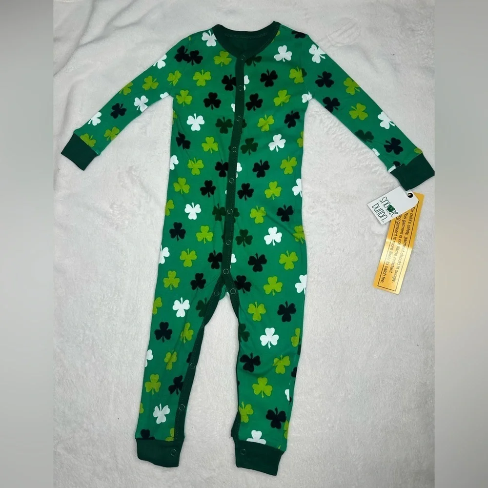 Kids One Piece Capri Pajamas Long sleeve Snooze Green Shamrock 100% cotton
